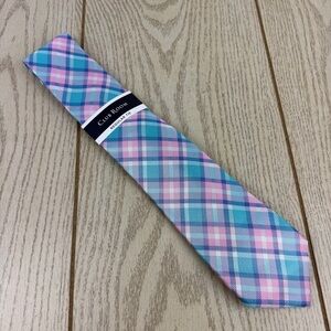 690 Club Room Men's Tie Newtown Plaid 450 Aqua (Blue & Pink) $55 Polyester